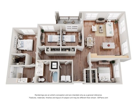 Floor plan for 4 beds, 2 baths, 1383 sqft